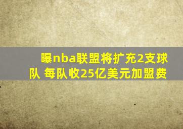 曝nba联盟将扩充2支球队 每队收25亿美元加盟费